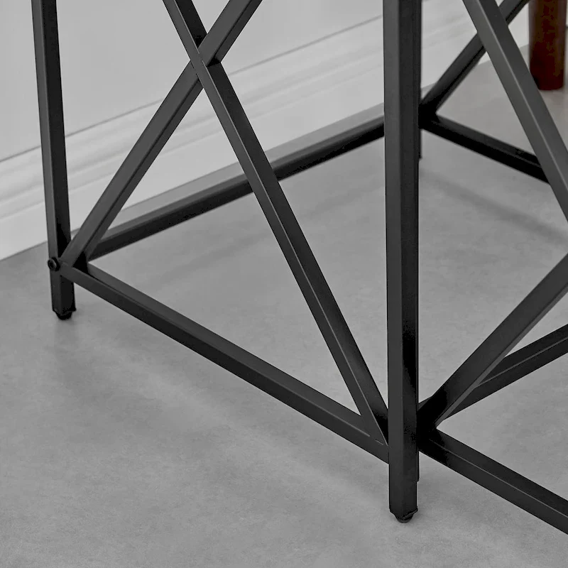 Modern Square Marble Finish Veneer Top Black Metal Frame Nesting End Tables - Set of 2