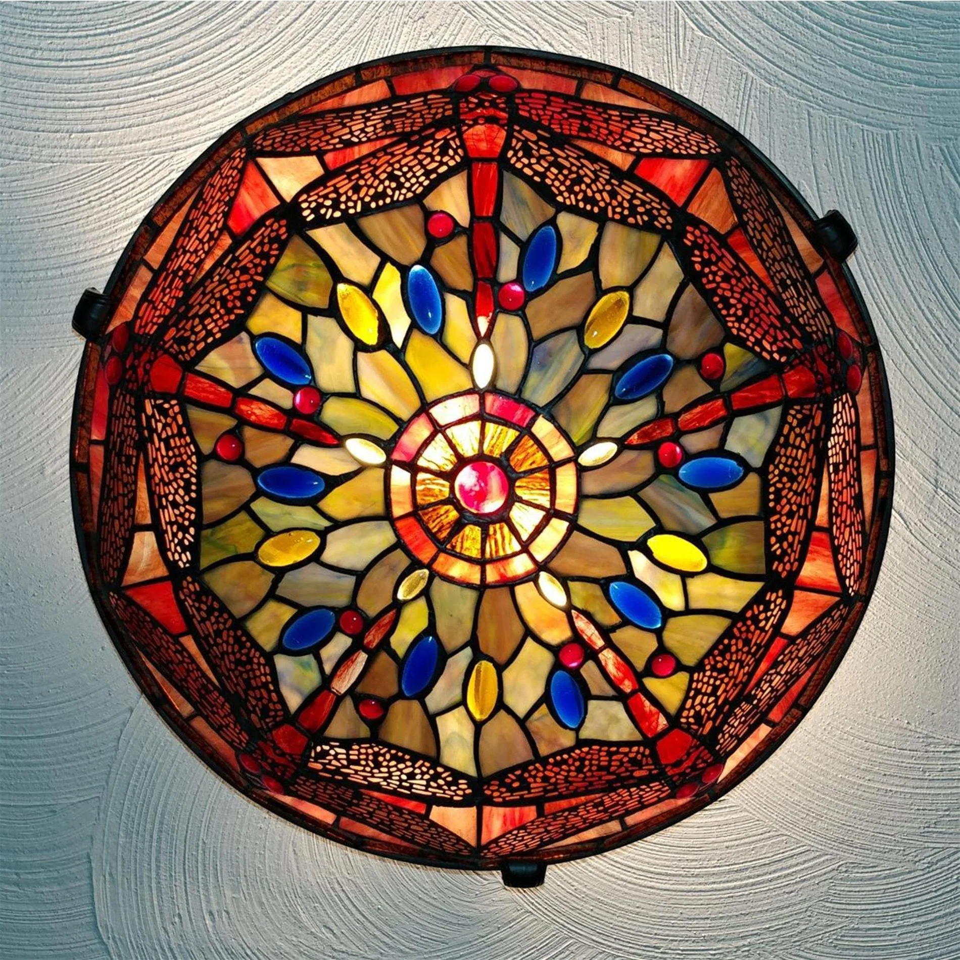 Mateo 16 2-Light Modern Dragonfly Tiffany Glass Flush Mount Ceiling Light