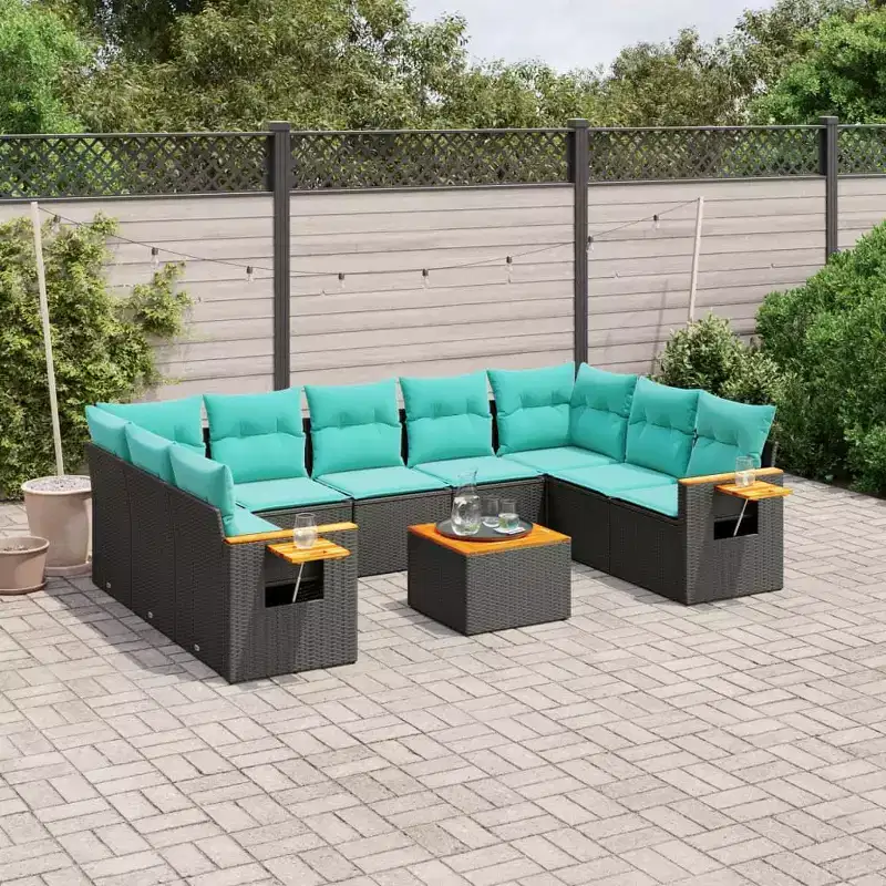 vidaXL 10 Piece Patio Sofa Set with Cushions Grey Poly Rattan (US only)