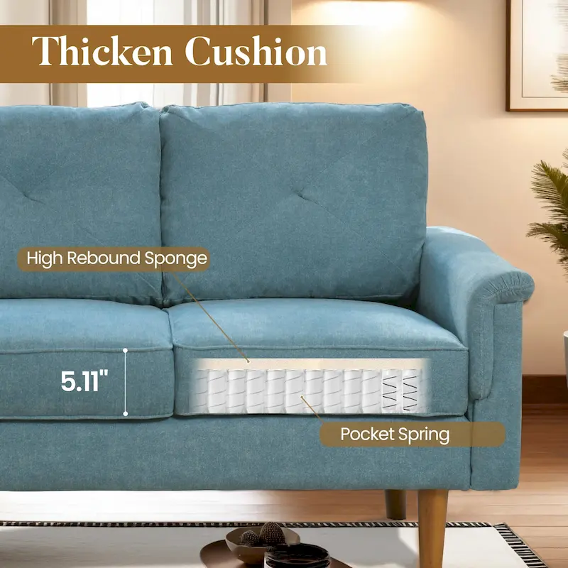 Mid-Century 3-Seat Upholstered Sofa with Wood Legs