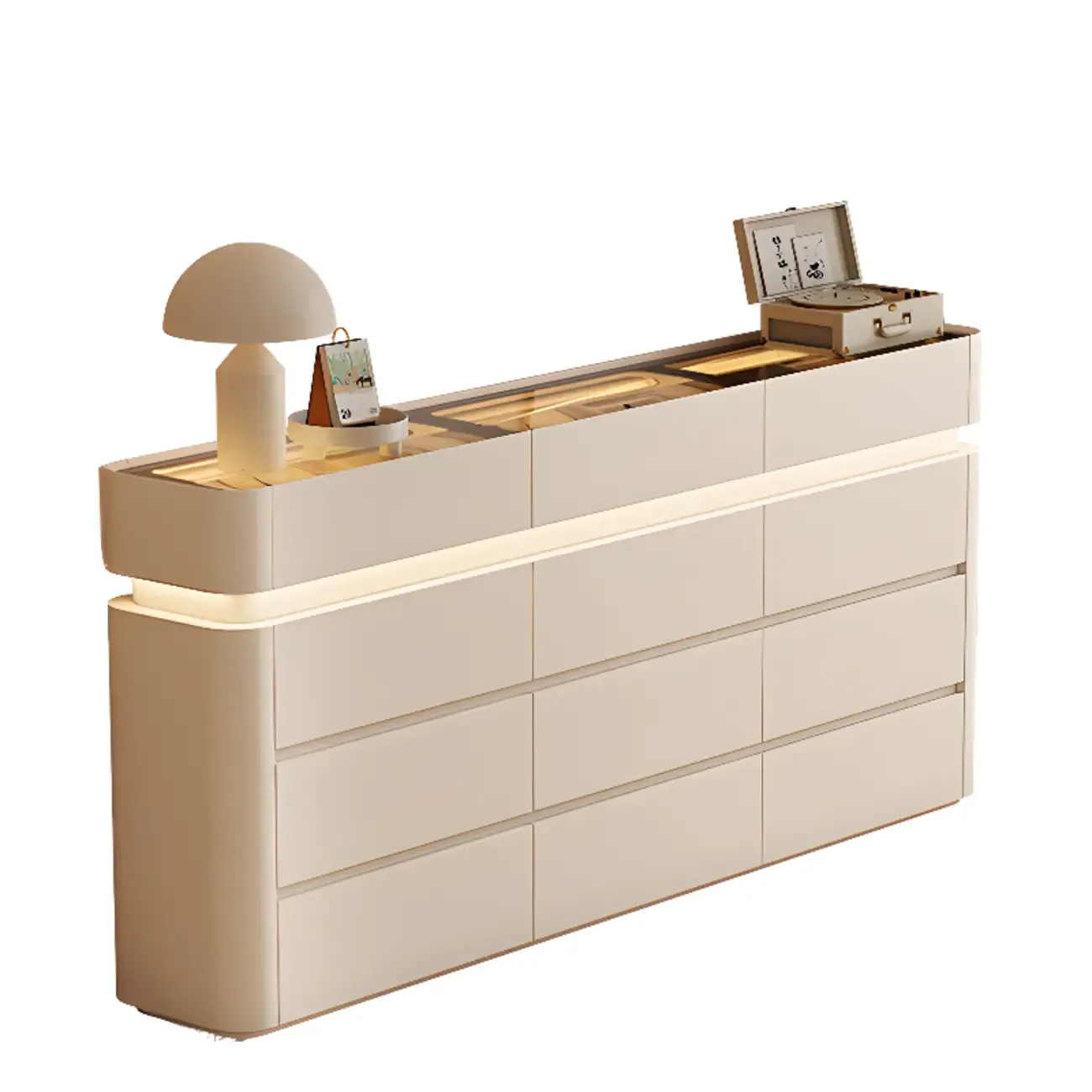 LED Light Wooden Glass Black Sideboard with Drawers Shelves