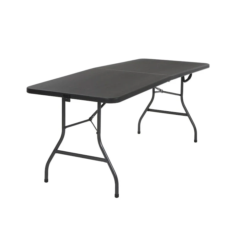 6 ft Fold-in-Half Folding Table, White/Black, Seats 6