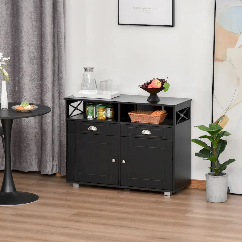 Sideboard Buffet Storage Cabinet with 2 Drawers & 2 Enclosed Cabinets for Living & Dining Room