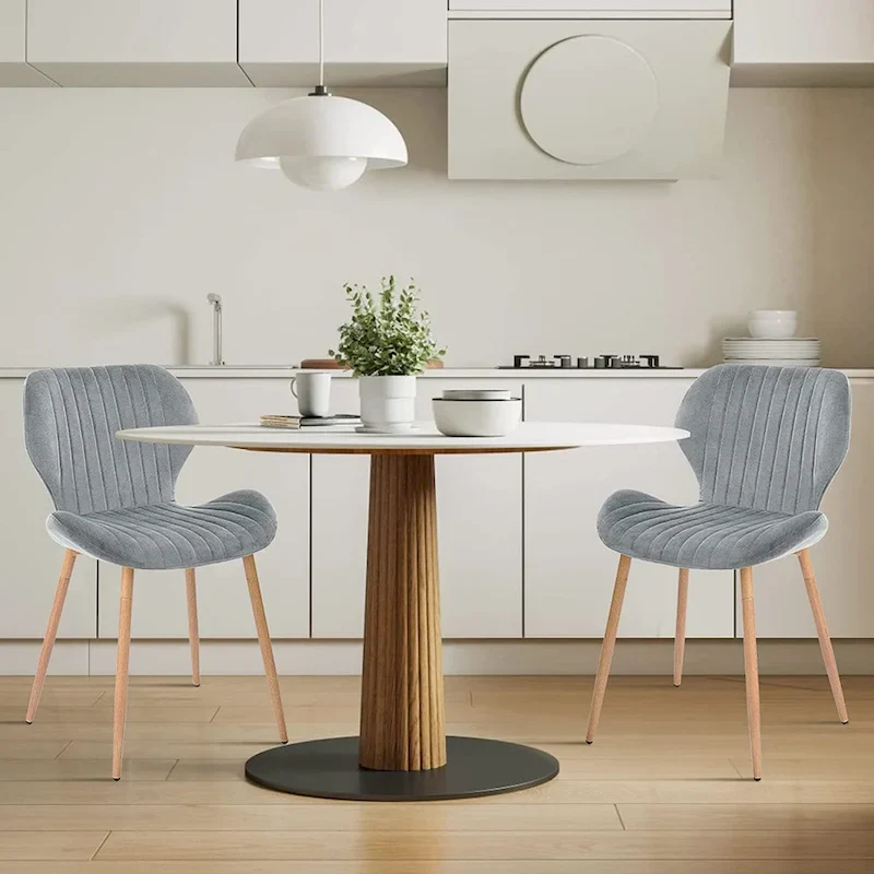 Modern Upholstered Dining Chairs with Metal Legs, Set of 2, Brown