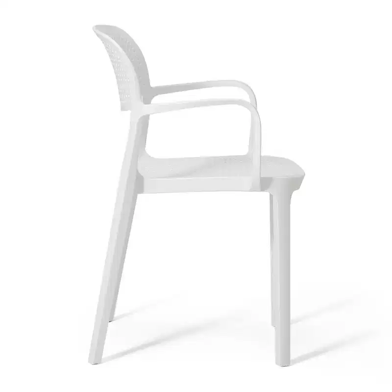 WestinTrends Playa 3-Piece Round Metal Bistro Dining Table Set And Stackable Resin Patio Dining Arm Chairs