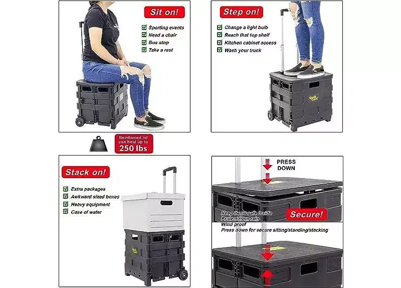 dbest products Quik Cart Sport Collapsible Rolling Wheels Crate For Teachers - 80 lbs Capacity