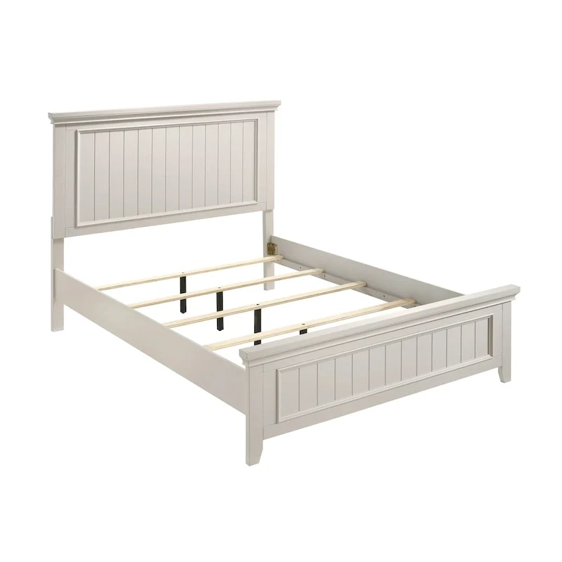 Off White Finish Wooden Panel Bed 1pc