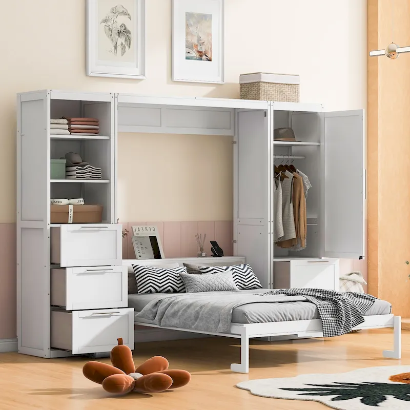 Modern Queen Murphy Bed with Closet and Drawers
