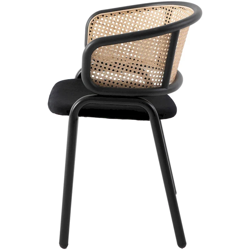 Wicker Back Dining Chair with Velvet Seat and Metal Legs
