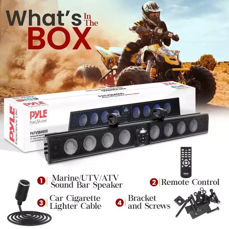 Pyle Wireless Sound Bar Speaker System with Ambient Lighting  Waterproof Marine Rated