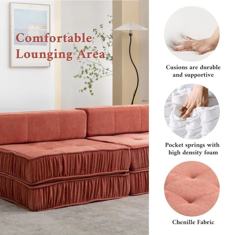 Convertible Sofa Bed,Modern Chenille Upholstered Sleeper Chair