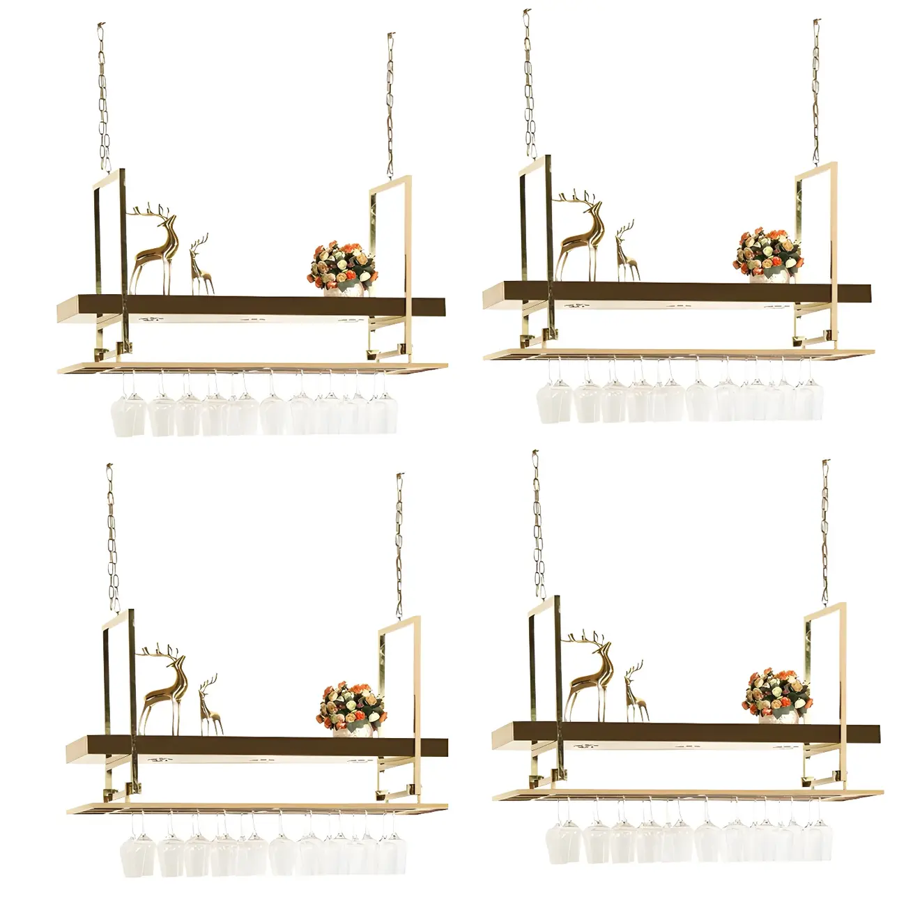 Glam Gold Metal Hanging Wine Glass Rack