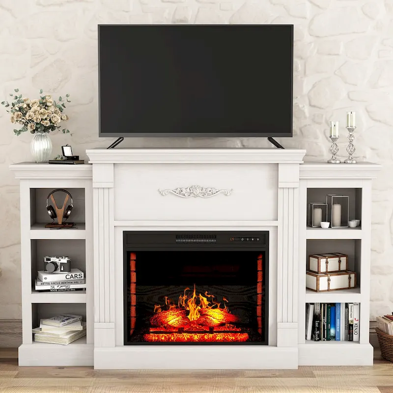 70 Wood Classical Fireplace TV Stand with 28 Electric Fireplace