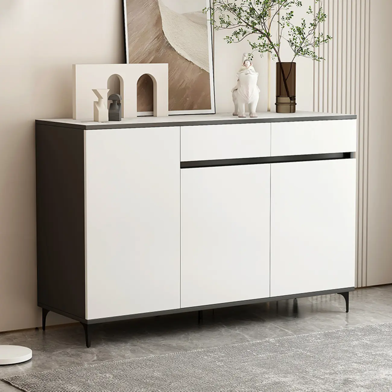 Large Modern Rectangular White Wooden Storage Cabinet