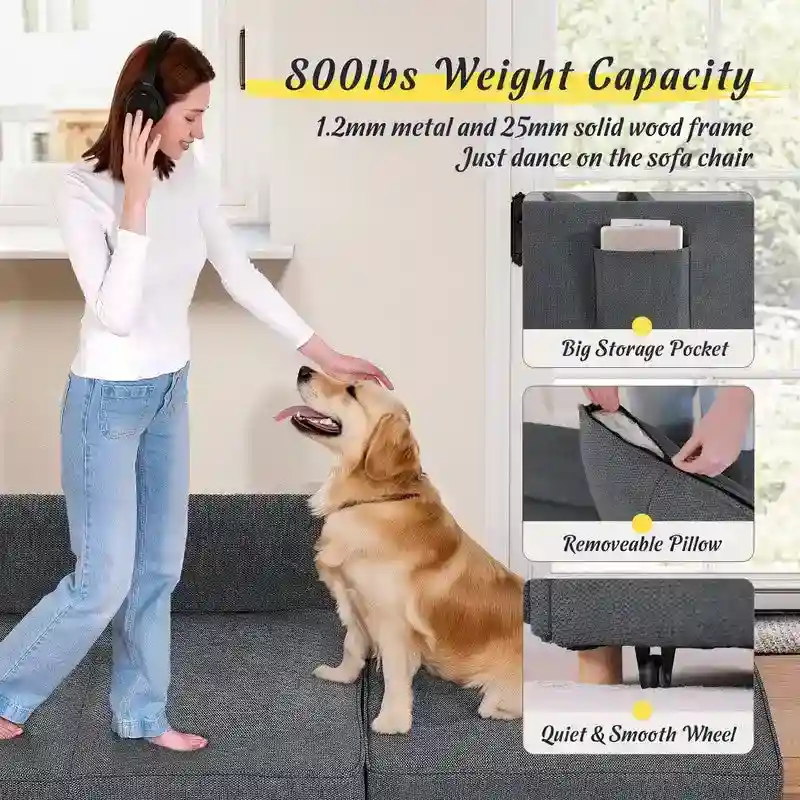 Hansabenne 4 in 1 Multi-Function Folding Sofa Folding Bed Single Futon Couch Guest Bed with 2 Throw Pillows