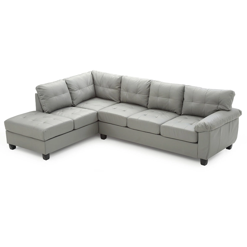Tufted Reversible Faux Leather L-Shape Sectional Sofa - 111 - Gray