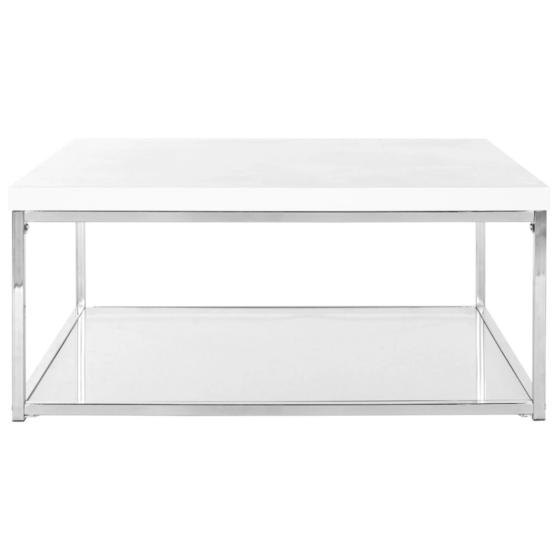 SAFAVIEH Bettylou White/Chrome High Gloss Coffee Table - 35.4  W x 35.4  D x 15.7  H - 35Wx35Dx16H