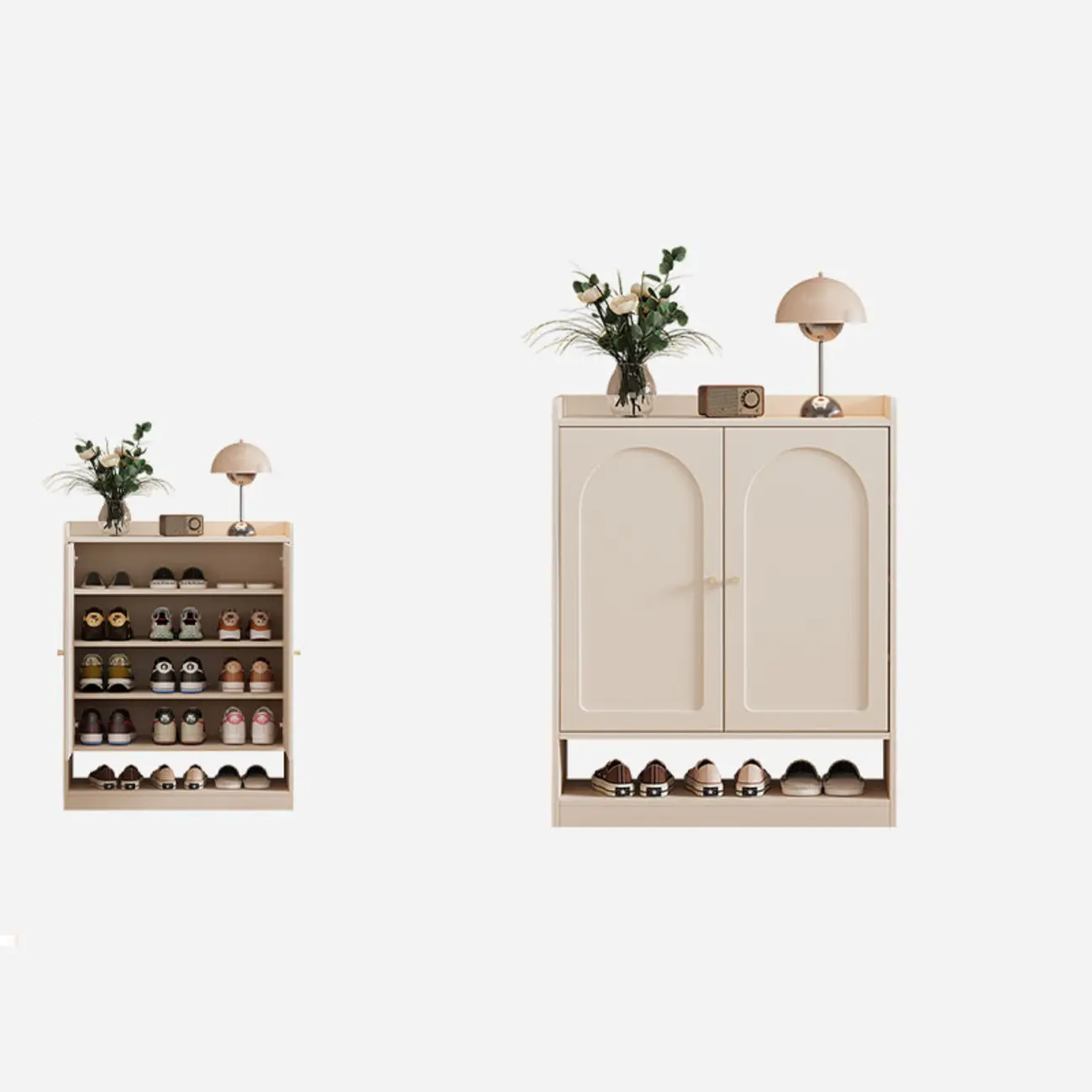 Versatile Minimalist White Wood Shoe Cabinet Adjustable