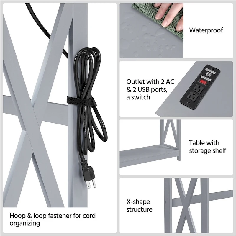 Yaheetech 2-Tier Narrow Sofa Table with Outlet Industrial Long Console Table