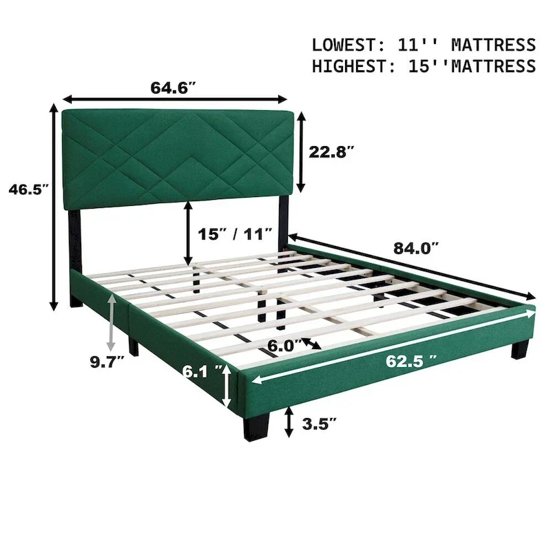 Queen Size Bed Frame with Adjustable Headboard