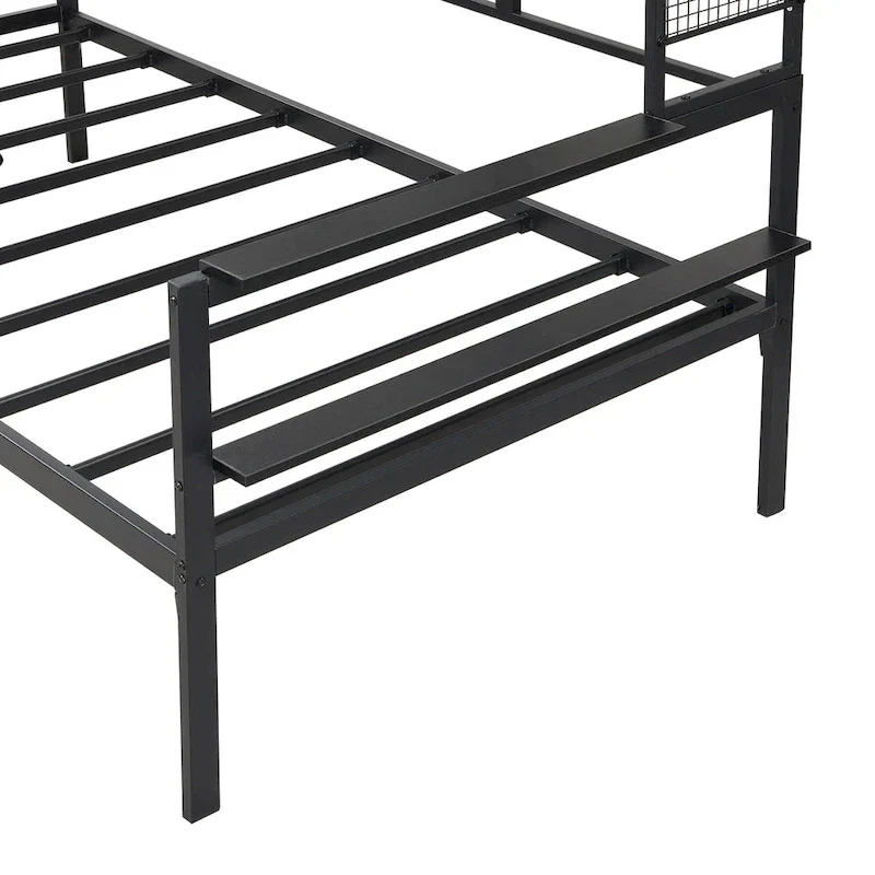 Metal Daybed with Movable Desk, Shelves and Clothes Hanger
