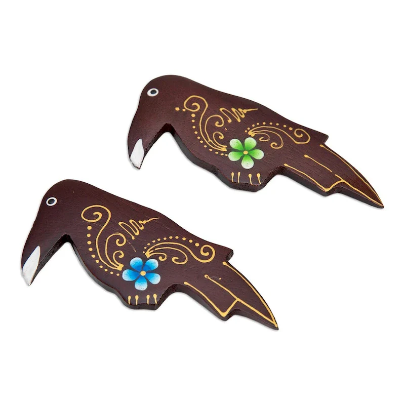 Novica Handmade Paradisial Starlings Wood Magnets (Set Of 2)