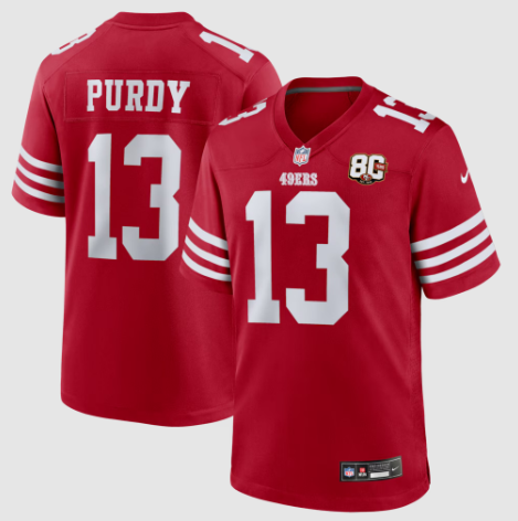 San Francisco 49ers Brock Purdy Scarlet 80th Anniversary Game Jersey