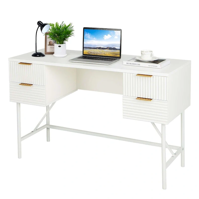 Costway 48  Computer Desk with 4 Drawers Storage Metal Frame Modern