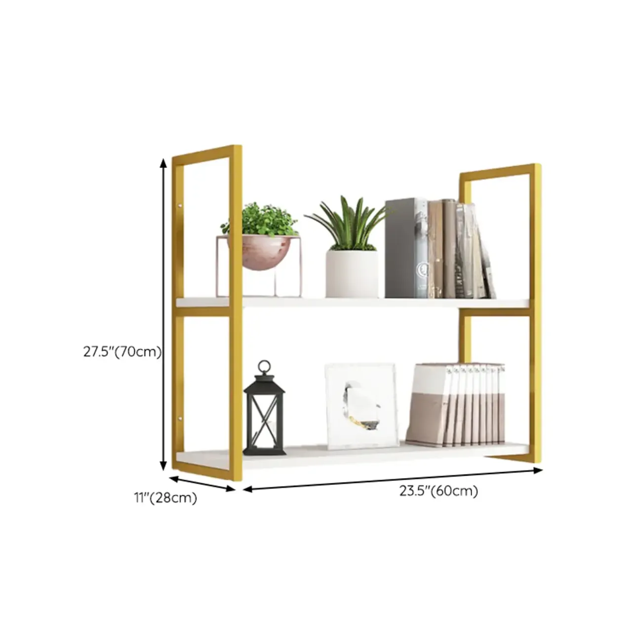 Modern Wall-Mounted Bookcase White Gold Display Shelf
