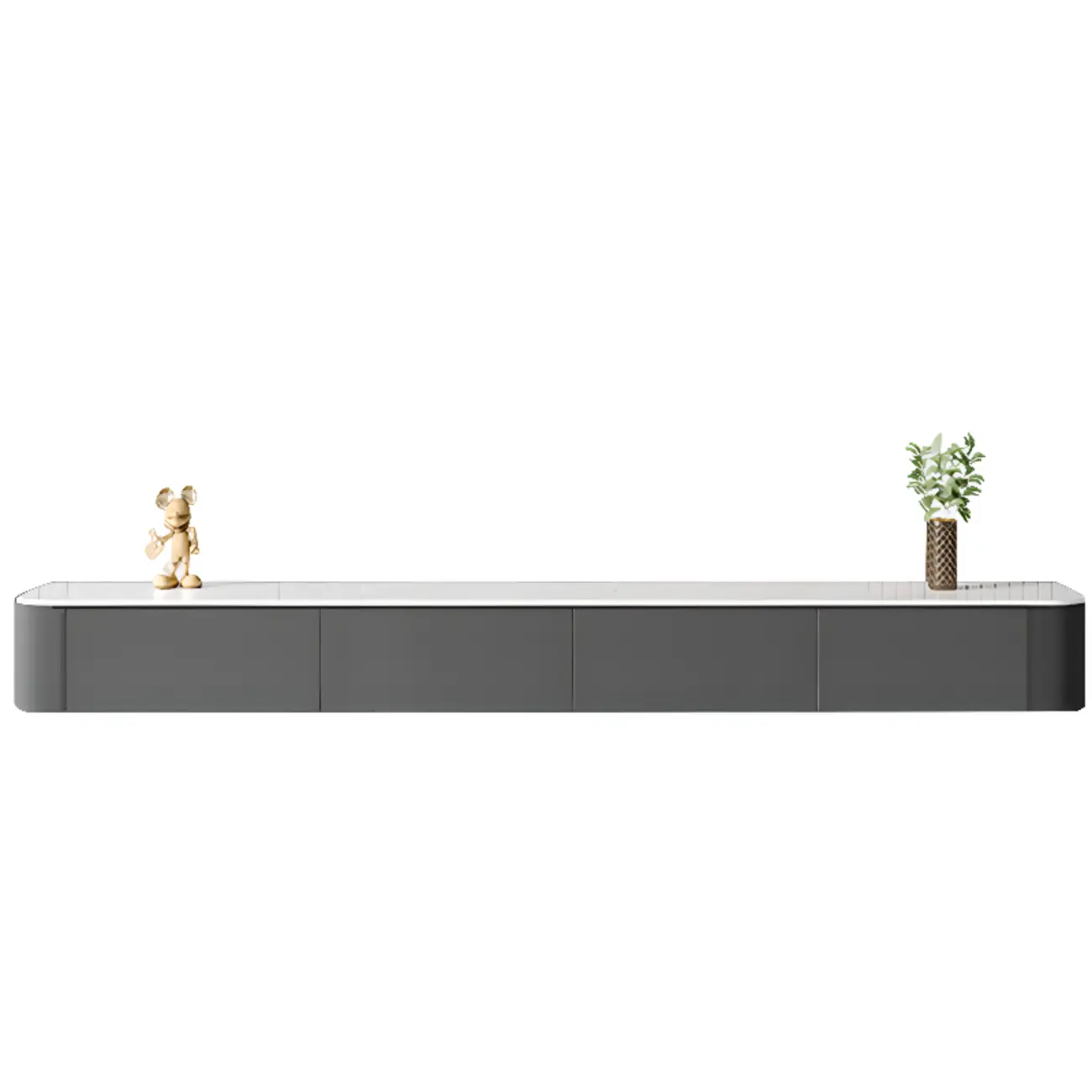 87 Grey Solid Wood Long Floating TV Stand with Drawers