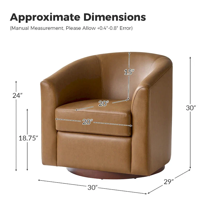 Haley Modern Swivel Barrel Faux Leather Chair with Solid Wood Base by