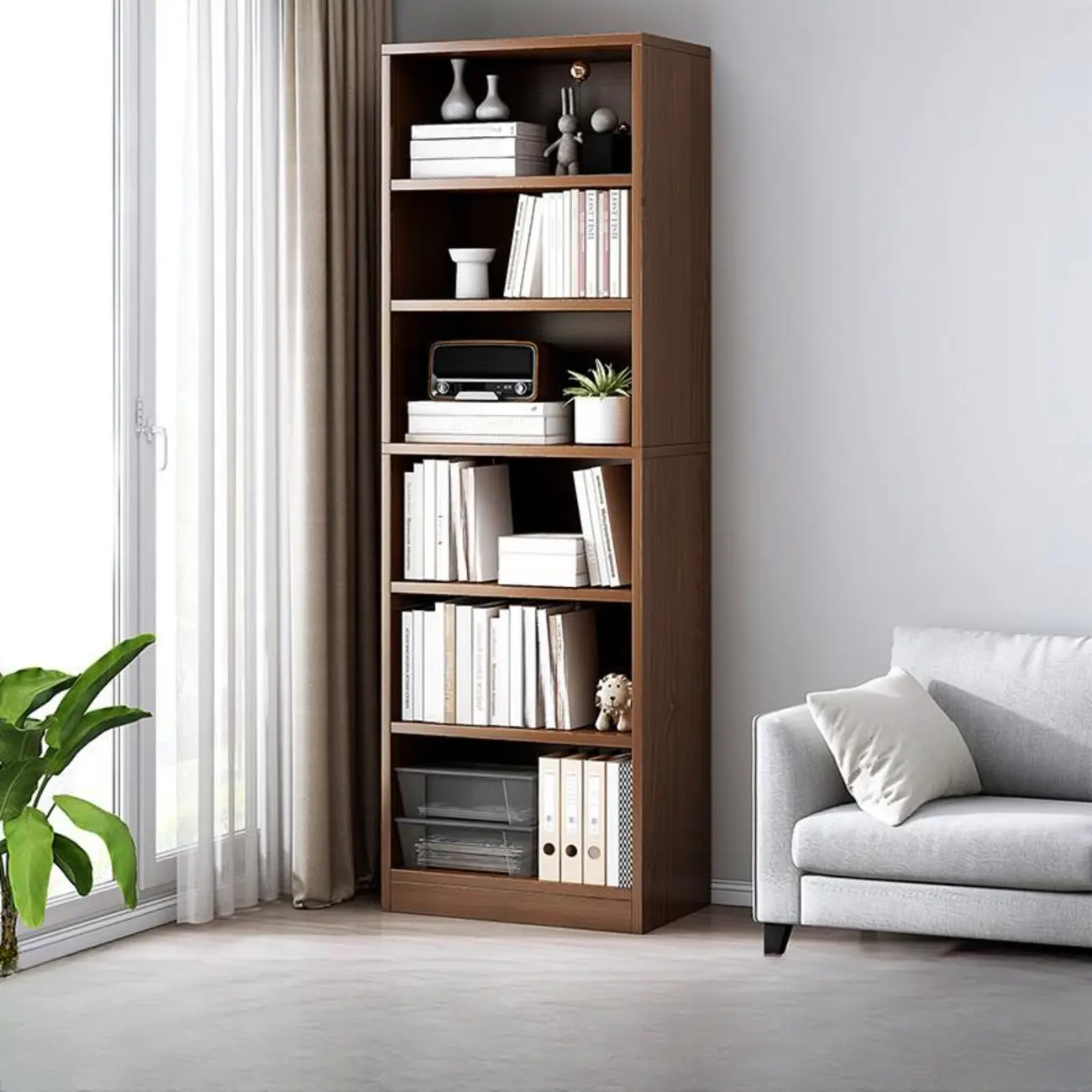 Modern Multi-Layer Brown Lumber Closed Back Bookcase