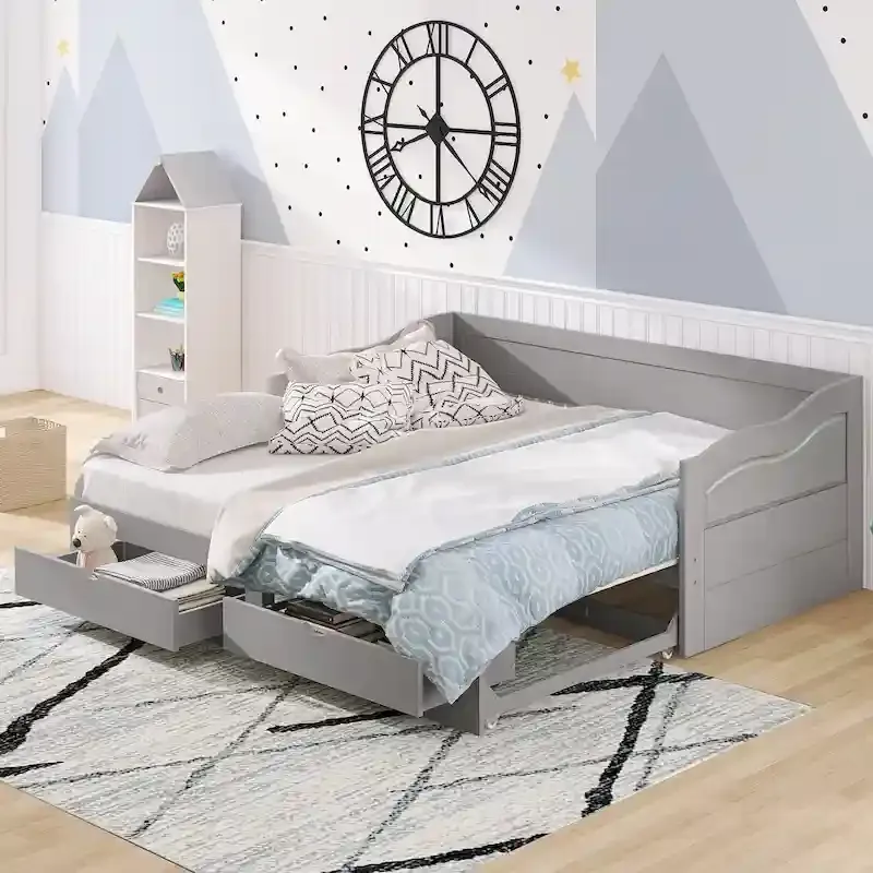 Grey/White/Espresso Twin Daybed with Trundle, Sleeps 2