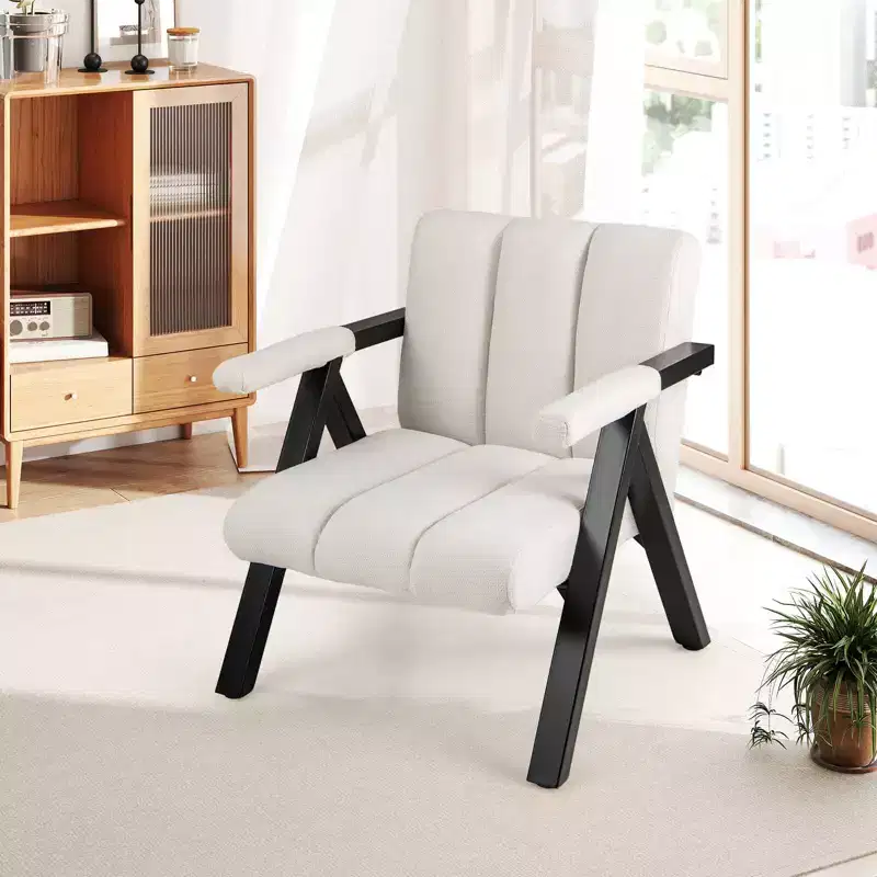 Costway 1/2 PCS Oversized Accent Chair with Metal Frame & Armrests Mid-century Modern Armchair Gray/White