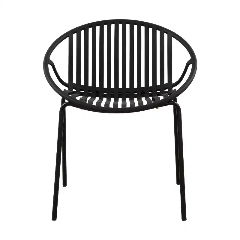 Patio Dining Chairs Stackable Chairs with Breathable Design Modern Simple Art Style (Set of 2),Metal Legs+Plastic backrest,Black