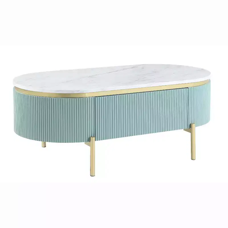 Cartehena Faux Marble Coffee Table with Drawer Light Teal Blue - HOMES: Inside + Out: Chic Gold, Mid-Century Modern Design, Concealed Storage