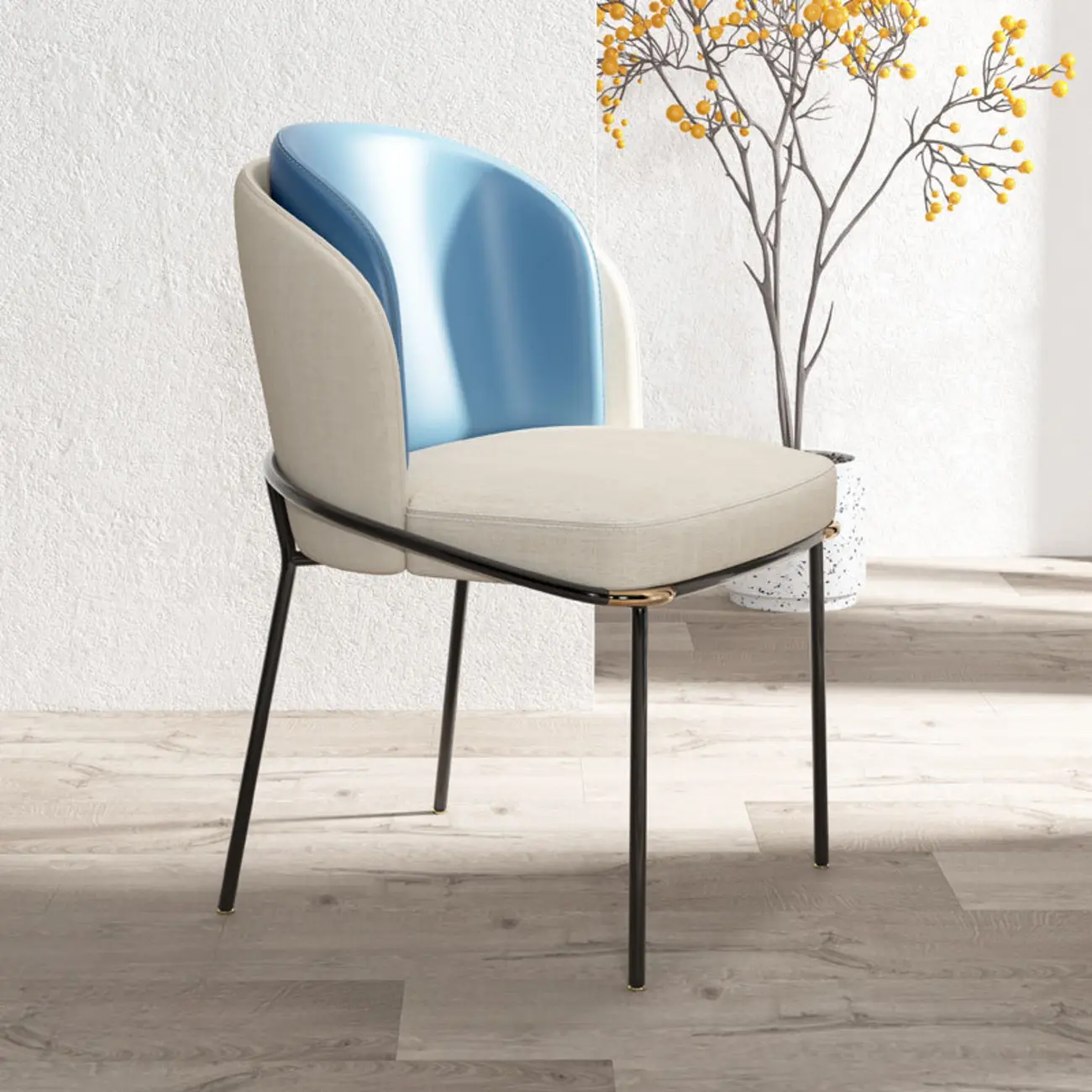 Curved Back Houndstooth Pattern Upholstered Dining Chair