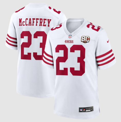 San Francisco 49ers Christian McCaffrey White 80th Anniversary Game Jersey