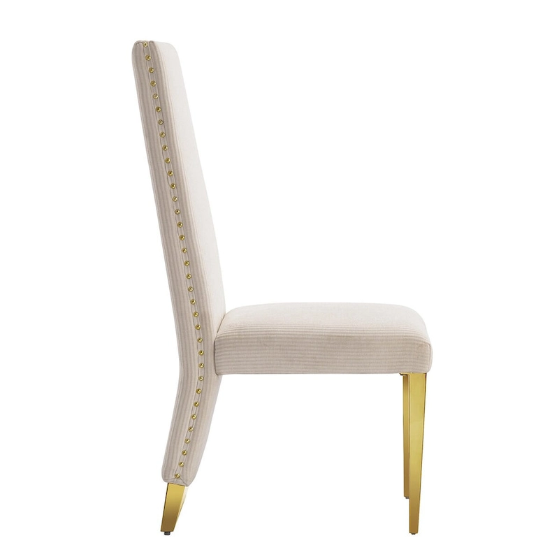 Modern Cream Velvet Dining Chairs with Gold Legs - Set of 2