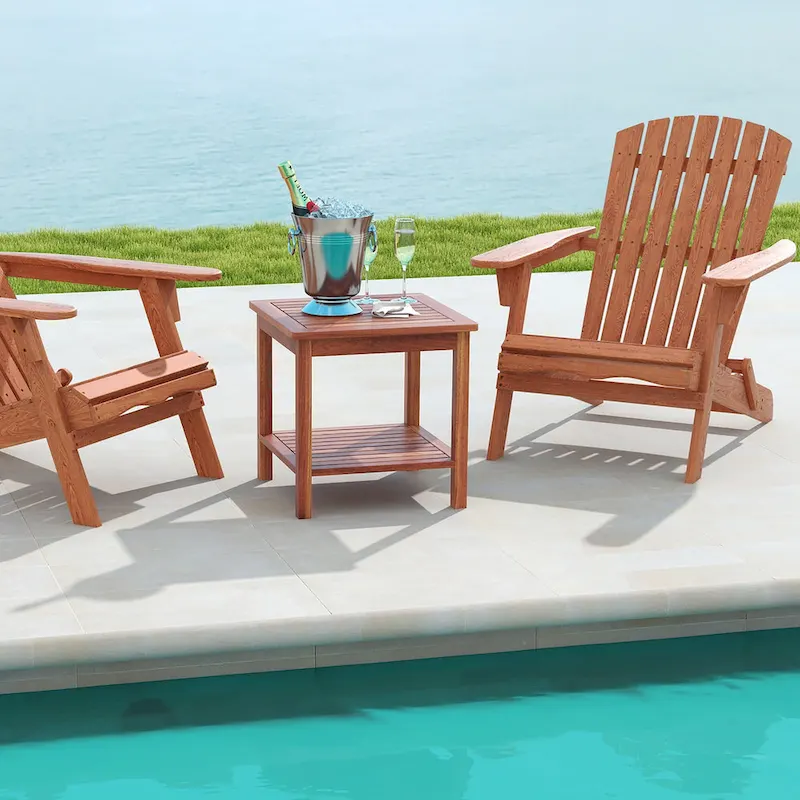 Natural Wood 2-Tier Square Patio Side Table, Set of 2