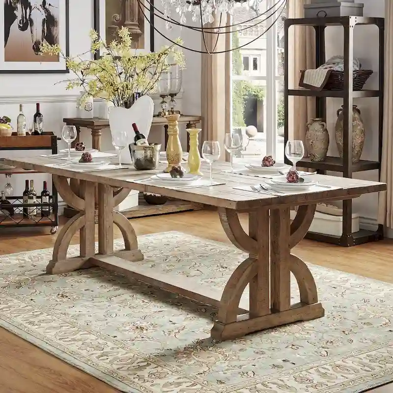 Reclaimed Wood Rectangular Trestle Dining Table — Brown, 96