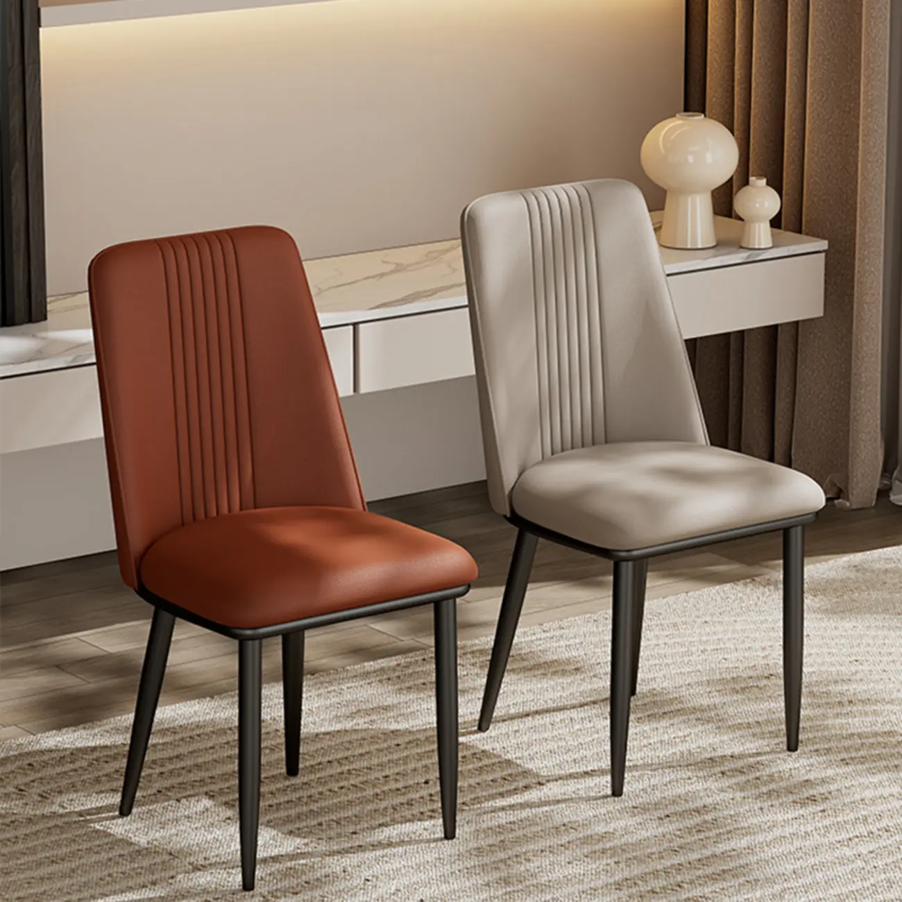 Modern Faux Leather Metal Frame Dining Chair Set of 2