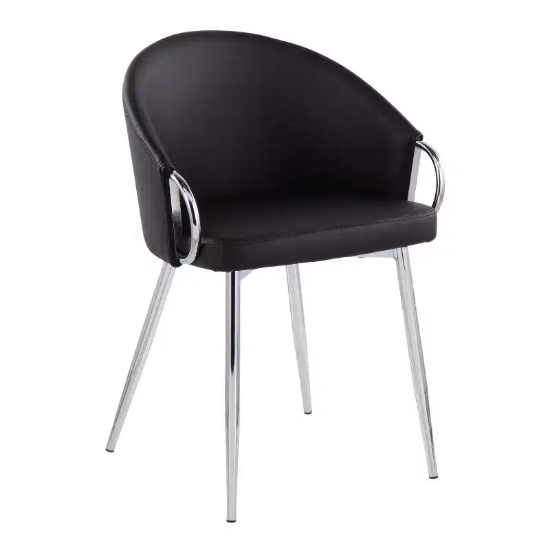 Set of 2 Claire Dining Chairs Chrome/Black - LumiSource: Upholstered Low Back, Foam Filled, Steel Frame