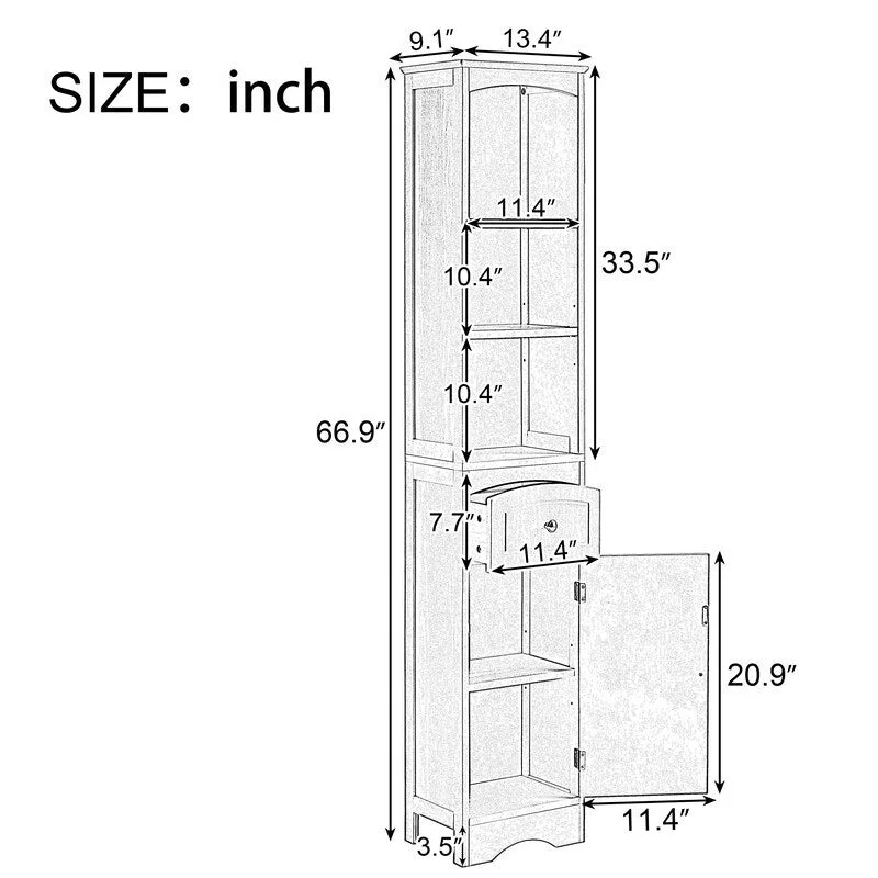72 Bathroom Tall Cabinet with Drawer and 5 Adjustable Shelves