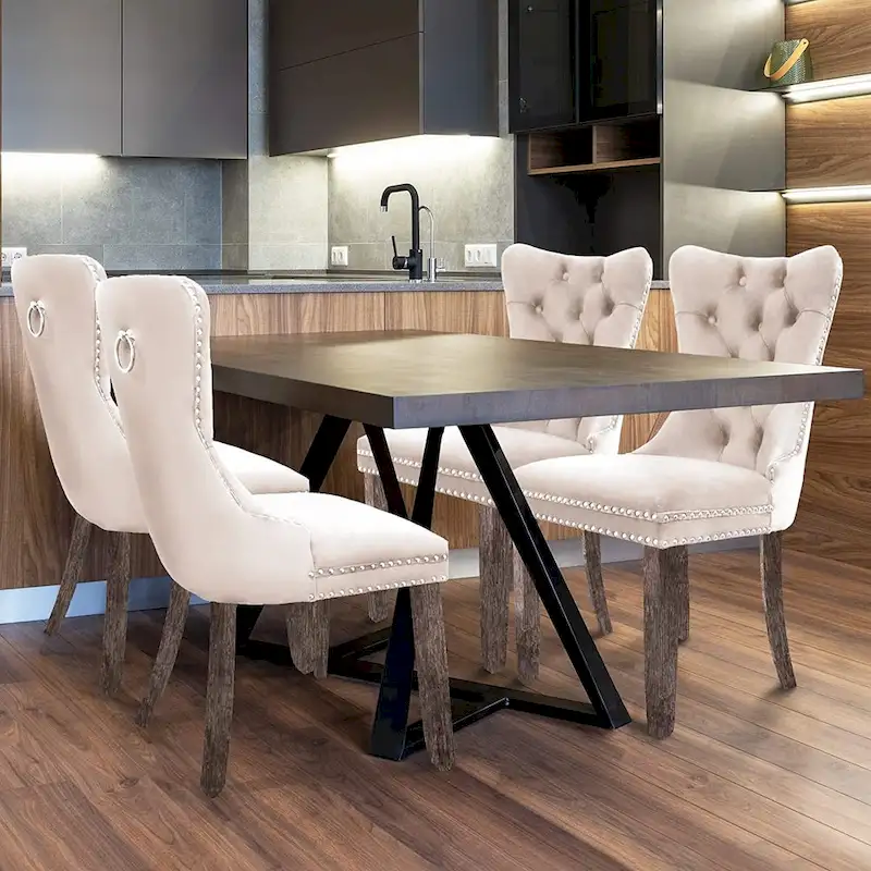 Dining Chairs Set of 6, Luxury Upholstered Velvet Kitchen Chairs Side Chair with Padded Seat Back and Solid Wood Legs