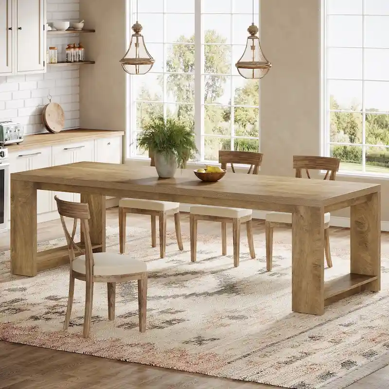 86.61 Inch Farmhouse Wood Dining Table for 6-8