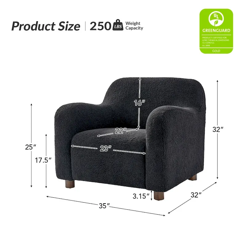 Wayne 35  Wide Boucle Upholstered Teddy Accent Chair with Solid Wood Legs by HULALA HOME