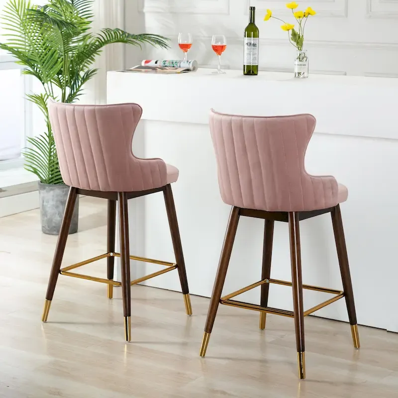 Roundhill Furniture Leland Fabric Upholstered Wingback Bar Stools (Set of 2)
