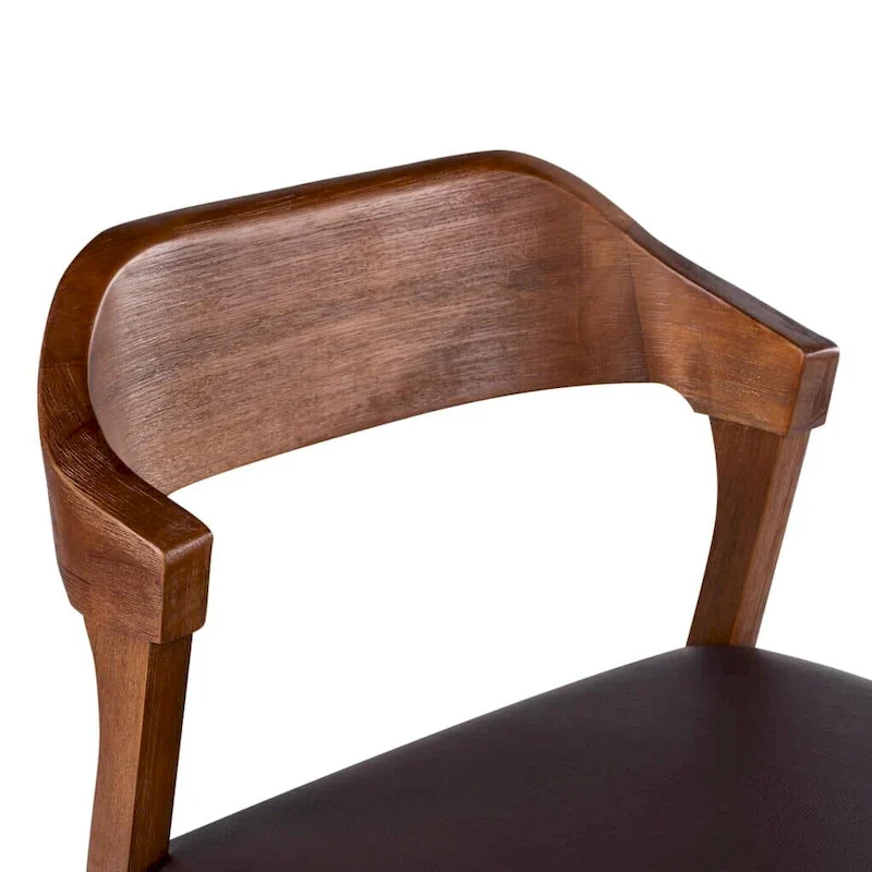 Mid-Century Rubberwood Dining Chair with Faux Leather Seat – Chestnut Wire-Brush