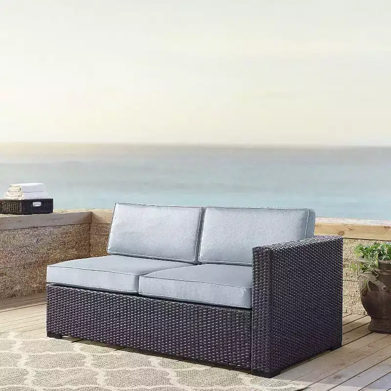 HomeStock Biscayne Outdoor Wicker Sectional Loveseat